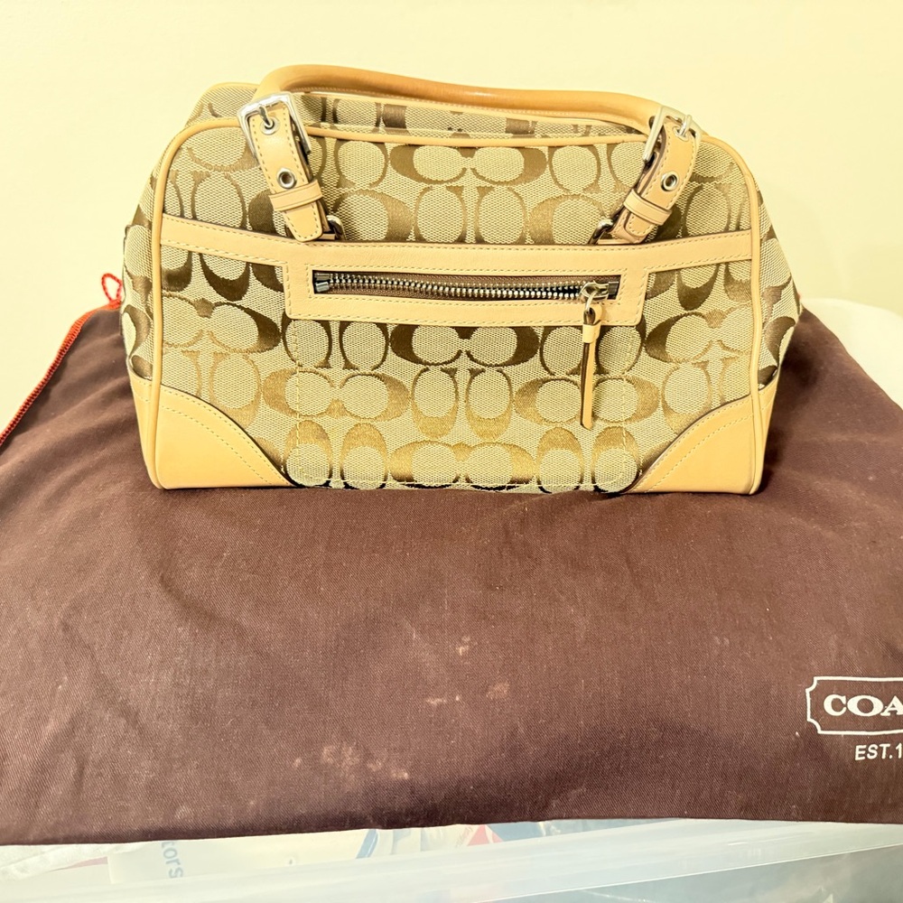 Coach Beige and Brown Signature Satchel
